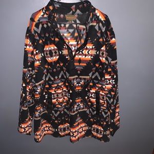 Long Sleeve Button Up Fleece, Orange Aztec 3XB
